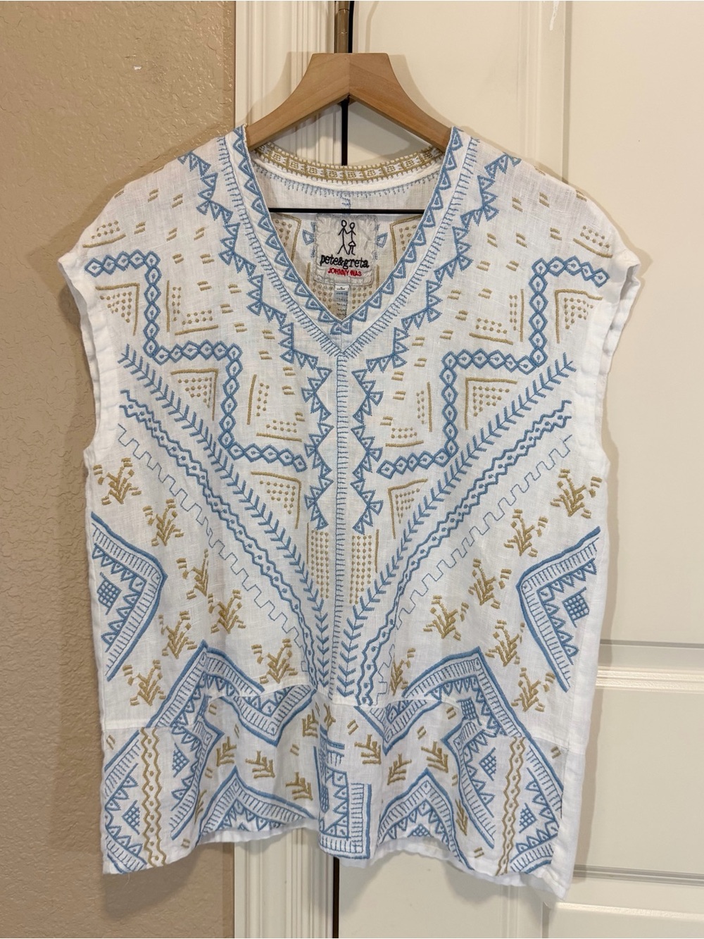 Johnny Was Linen Embroidered Top Blouse Womens Small